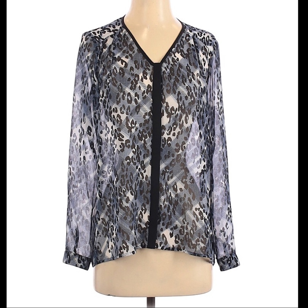 Cabi Fatale Leopard Print Blouse Black Blu…